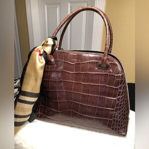 FURLA BROWN LEATHER EMBOSSED TOP HANDLE BAG